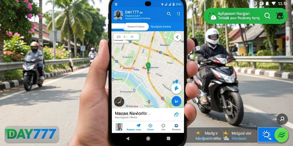 Tampilan antarmuka aplikasi DAY777 untuk navigasi motor yang intuitif.