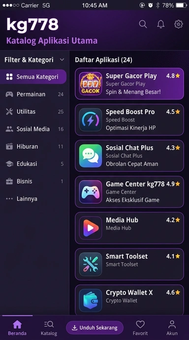 Tampilan katalog aplikasi kg778