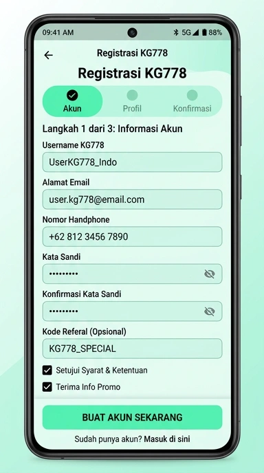 Tampilan halaman daftar kg778